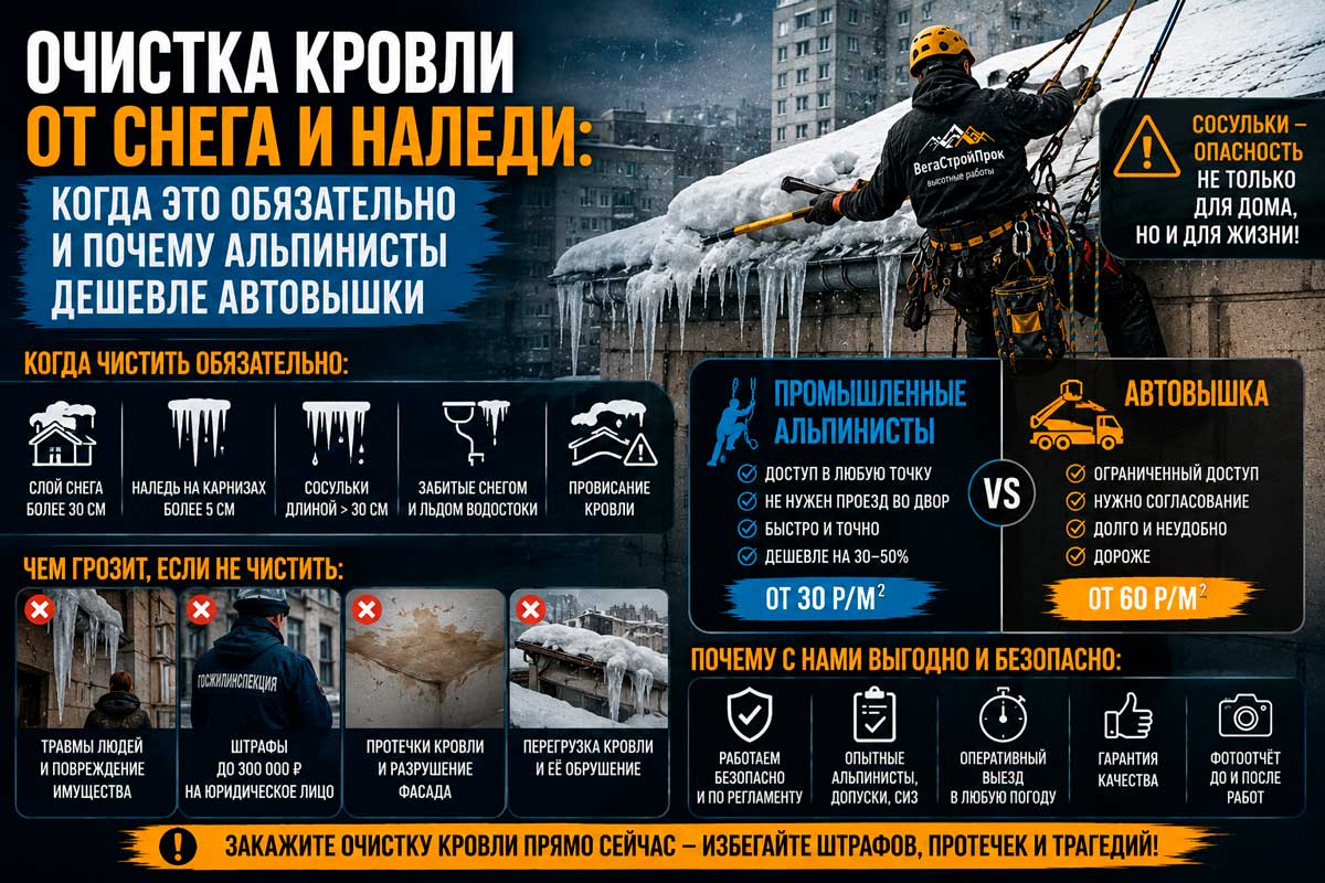 Очистка кровли от снега и наледи